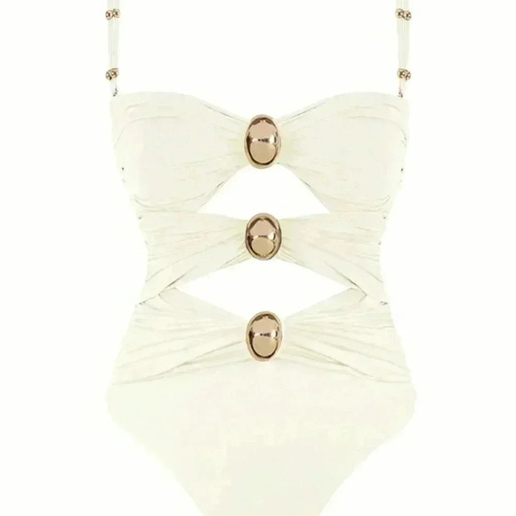 White Sexy Women's Hollow Out Solid Color Daily One-Piece Swimsuit - Picture 1 of 5